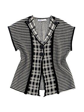 Skovhuus Merino Wool Blend Sweater Cardigan – Black & White Knit, Size Small